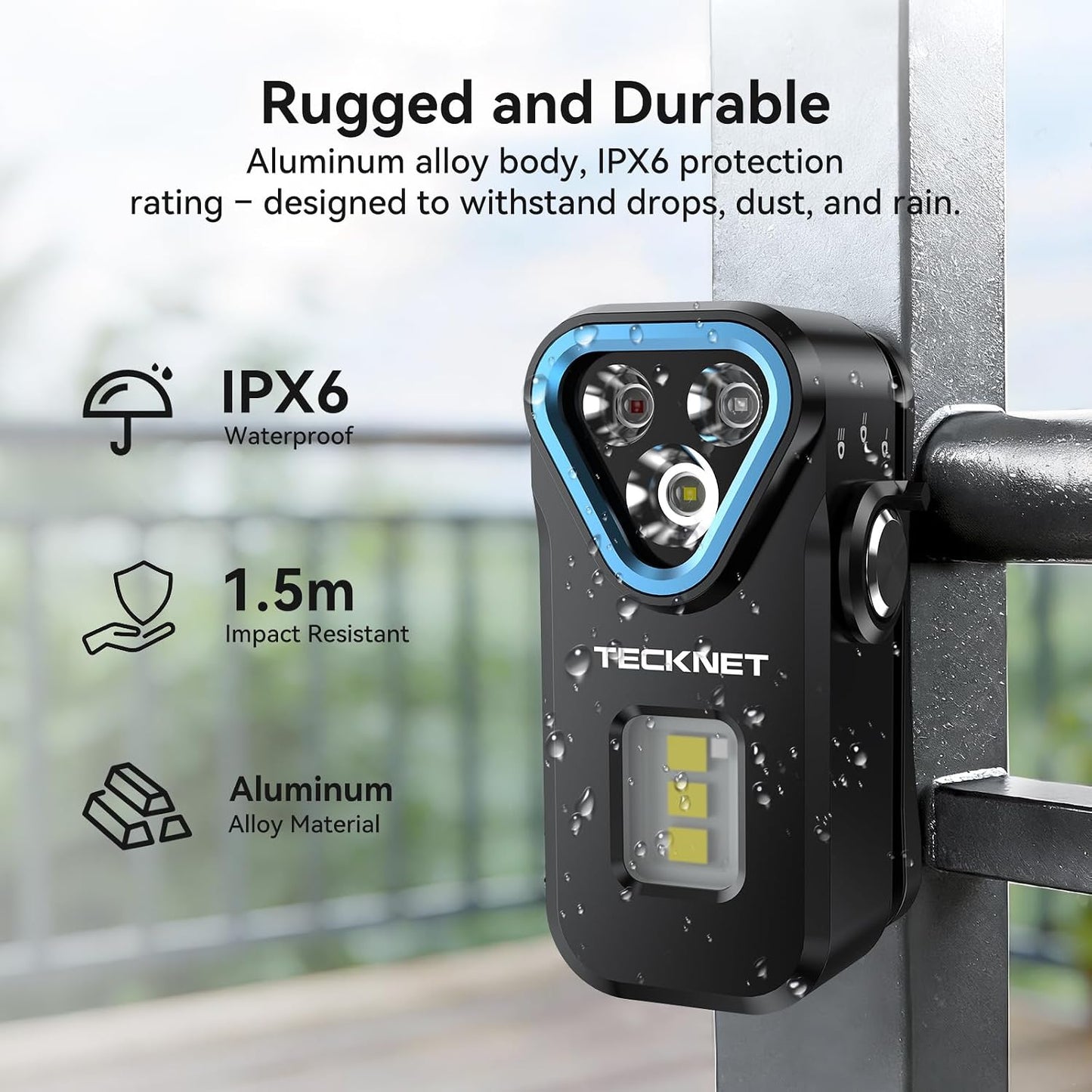 APEX Online SA TECKNET F1 rugged aluminum EDC flashlight with IPX6 waterproof rating and multiple light sources