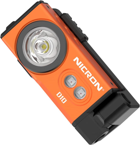 APEX Online SA NICRON D10 orange EDC flashlight and headlamp with compact aluminium alloy body and dual light buttons