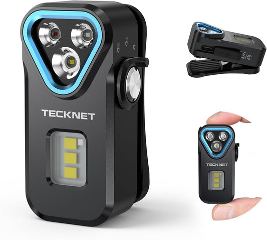 APEX Online SA TECKNET F1 compact EDC flashlight with multiple light sources, rotary dial, and magnetic base.