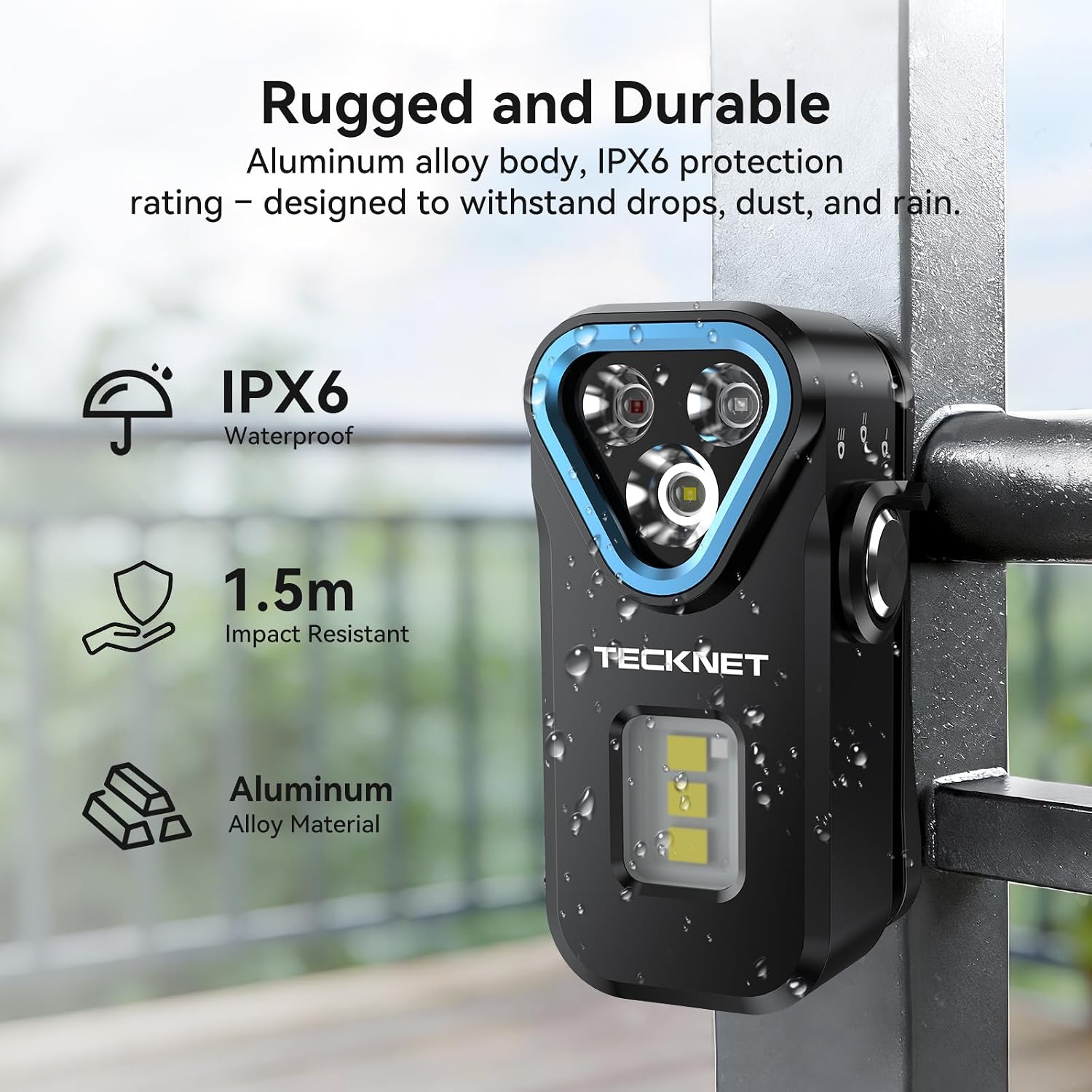 APEX Online SA TECKNET F1 rugged aluminum EDC flashlight with IPX6 waterproof rating and multiple light sources